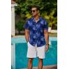 imageCOOFANDY Mens Hawaiian Shirts Short Sleeve Button Down Aloha Shirt Casual Beach ClothesBlue Plam Leaves
