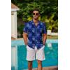 imageCOOFANDY Mens Hawaiian Shirts Short Sleeve Button Down Aloha Shirt Casual Beach ClothesBlue Plam Leaves
