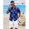 imageCOOFANDY Mens Hawaiian Shirts Short Sleeve Button Down Aloha Shirt Casual Beach ClothesBlue Plam Leaves