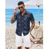 imageCOOFANDY Mens Hawaiian Shirts Short Sleeve Button Down Aloha Shirt Casual Beach ClothesBluegreen Fern Leaves