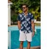 imageCOOFANDY Mens Hawaiian Shirts Short Sleeve Button Down Aloha Shirt Casual Beach ClothesDark Blue Palm Leaves