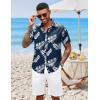 imageCOOFANDY Mens Hawaiian Shirts Short Sleeve Button Down Aloha Shirt Casual Beach ClothesDark Blue Palm Leaves