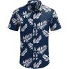 imageCOOFANDY Mens Hawaiian Shirts Short Sleeve Button Down Aloha Shirt Casual Beach ClothesDark Blue Palm Leaves