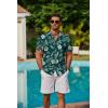 imageCOOFANDY Mens Hawaiian Shirts Short Sleeve Button Down Aloha Shirt Casual Beach ClothesGreen Fern Leaves