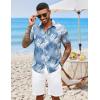 imageCOOFANDY Mens Hawaiian Shirts Short Sleeve Button Down Aloha Shirt Casual Beach ClothesLight Blue Palm Leaves