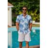 imageCOOFANDY Mens Hawaiian Shirts Short Sleeve Button Down Aloha Shirt Casual Beach ClothesLight Blue Palm Leaves