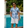 imageCOOFANDY Mens Hawaiian Shirts Short Sleeve Button Down Aloha Shirt Casual Beach ClothesLight Blue Palm Leaves