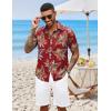 imageCOOFANDY Mens Hawaiian Shirts Short Sleeve Button Down Aloha Shirt Casual Beach ClothesRed Fern Leaves