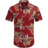 imageCOOFANDY Mens Hawaiian Shirts Short Sleeve Button Down Aloha Shirt Casual Beach ClothesRed Fern Leaves