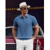 imageCOOFANDY Mens Knit Polo Shirts Short Sleeve Ribbed Textured Polo Shirt Lightweight Casual Golf Shirts Collared T ShirtDenim Blue