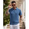 imageCOOFANDY Mens Knit Polo Shirts Short Sleeve Ribbed Textured Polo Shirt Lightweight Casual Golf Shirts Collared T ShirtDenim Blue