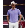 imageCOOFANDY Mens Knit Polo Shirts Short Sleeve Ribbed Textured Polo Shirt Lightweight Casual Golf Shirts Collared T ShirtLight Purple