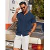 imageCOOFANDY Mens Knit Short Sleeve Button Down Polo ShirtsNavy Blue