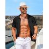 imageCOOFANDY Mens Knit Short Sleeve Shirts Button Down Vintage Knitted Polo Shirt Casual Beach Crochet Cable Vacation ShirtBlack
