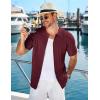imageCOOFANDY Mens Knit Short Sleeve Shirts Button Down Vintage Knitted Polo Shirt Casual Beach Crochet Cable Vacation ShirtClaret