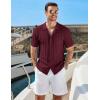 imageCOOFANDY Mens Knit Short Sleeve Shirts Button Down Vintage Knitted Polo Shirt Casual Beach Crochet Cable Vacation ShirtClaret