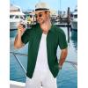 imageCOOFANDY Mens Knit Short Sleeve Shirts Button Down Vintage Knitted Polo Shirt Casual Beach Crochet Cable Vacation ShirtGreen