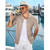 imageCOOFANDY Mens Knit Short Sleeve Shirts Button Down Vintage Knitted Polo Shirt Casual Beach Crochet Cable Vacation ShirtKhaki