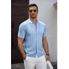 imageCOOFANDY Mens Knit Short Sleeve Shirts Button Down Vintage Knitted Polo Shirt Casual Beach Crochet Cable Vacation ShirtLight Bluewhite