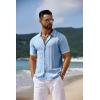 imageCOOFANDY Mens Knit Short Sleeve Shirts Button Down Vintage Knitted Polo Shirt Casual Beach Crochet Cable Vacation ShirtLight Bluewhite