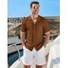 imageCOOFANDY Mens Knit Short Sleeve Shirts Button Down Vintage Knitted Polo Shirt Casual Beach Crochet Cable Vacation ShirtLight Brown
