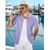 imageCOOFANDY Mens Knit Short Sleeve Shirts Button Down Vintage Knitted Polo Shirt Casual Beach Crochet Cable Vacation ShirtLilac Purple