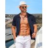 imageCOOFANDY Mens Knit Short Sleeve Shirts Button Down Vintage Knitted Polo Shirt Casual Beach Crochet Cable Vacation ShirtNavy Blue