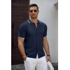 imageCOOFANDY Mens Knit Short Sleeve Shirts Button Down Vintage Knitted Polo Shirt Casual Beach Crochet Cable Vacation ShirtNavy Bluewhite