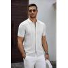 imageCOOFANDY Mens Knit Short Sleeve Shirts Button Down Vintage Knitted Polo Shirt Casual Beach Crochet Cable Vacation ShirtWhitekhaki