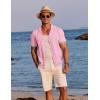 imageCOOFANDY Mens Short Sleeve Knit Shirt Casual Button Down Shirt Vintage Striped Knitted Golf Beach TopsCoral Pink
