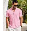 imageCOOFANDY Mens Short Sleeve Knit Shirt Casual Button Down Shirt Vintage Striped Knitted Golf Beach TopsCoral Pink