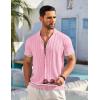 imageCOOFANDY Mens Short Sleeve Knit Shirt Casual Button Down Shirt Vintage Striped Knitted Golf Beach TopsCoral Pink