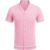 imageCOOFANDY Mens Short Sleeve Knit Shirt Casual Button Down Shirt Vintage Striped Knitted Golf Beach TopsCoral Pink