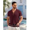 imageCOOFANDY Mens Short Sleeve Knit Shirt Casual Button Down Shirt Vintage Striped Knitted Golf Beach TopsDark Red