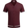 imageCOOFANDY Mens Short Sleeve Knit Shirt Casual Button Down Shirt Vintage Striped Knitted Golf Beach TopsDark Red