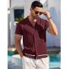 imageCOOFANDY Mens Short Sleeve Knit Shirt Casual Button Down Shirt Vintage Striped Knitted Golf Beach TopsDark Red
