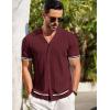 imageCOOFANDY Mens Short Sleeve Knit Shirt Casual Button Down Shirt Vintage Striped Knitted Golf Beach TopsDark Red