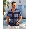 imageCOOFANDY Mens Short Sleeve Knit Shirt Casual Button Down Shirt Vintage Striped Knitted Golf Beach TopsTz377