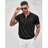 imageCOOFANDY Mens Zipper Polo Shirt Casual Knit Short Sleeve Polo T Shirt Classic Fit ShirtsSolid Black