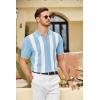 imageCOOFANDY Mens Zipper Polo Shirt Casual Knit Short Sleeve Polo T Shirt Classic Fit ShirtsZstripes  Light Blue  White
