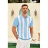 imageCOOFANDY Mens Zipper Polo Shirt Casual Knit Short Sleeve Polo T Shirt Classic Fit ShirtsZstripes  Light Blue  White