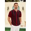 imageCOOFANDY Mens Zipper Polo Shirt Casual Knit Short Sleeve Polo T Shirt Classic Fit ShirtsZstripes  Red  Black