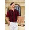imageCOOFANDY Mens Zipper Polo Shirt Casual Knit Short Sleeve Polo T Shirt Classic Fit ShirtsZstripes  Red  Black