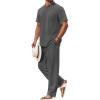 imageCOOFANDY Mens 2 Piece Cotton Sets Casual Short Sleeve Henley Shirts and Beach Pants with Pockets Summer Vacation OutfitsDark Grey
