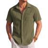 imageCOOFANDY Mens Casual Textured Short Sleeve Button Down Summer Beach ShirtArmy Green