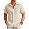 imageCOOFANDY Mens Casual Textured Short Sleeve Button Down Summer Beach ShirtBeige