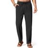 imageCOOFANDY Mens Cotton Linen Pants Lightweight Casual Linen Dress Pants Drawstring Summer Beach TrousersBlack