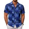 imageCOOFANDY Mens Hawaiian Shirts Short Sleeve Button Down Aloha Shirt Casual Beach ClothesBlue Plam Leaves