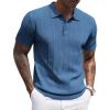 imageCOOFANDY Mens Knit Polo Shirts Short Sleeve Ribbed Textured Polo Shirt Lightweight Casual Golf Shirts Collared T ShirtDenim Blue