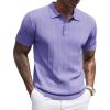 imageCOOFANDY Mens Knit Polo Shirts Short Sleeve Ribbed Textured Polo Shirt Lightweight Casual Golf Shirts Collared T ShirtLight Purple